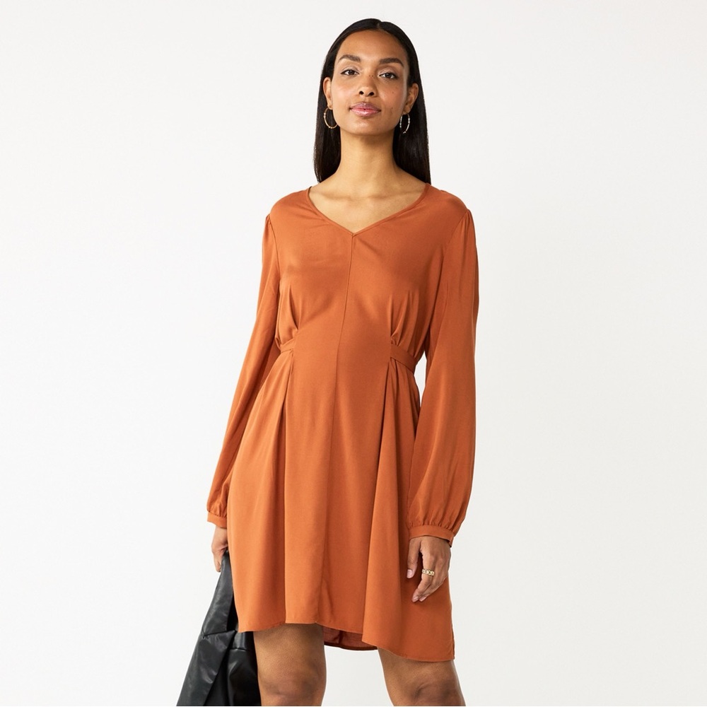 Nine West Knot-Back Long Sleeve Dress Size Large in Burnt Orange Fall Autumnal